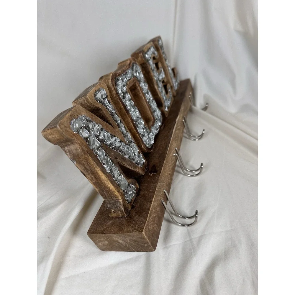 Handmade Wood NOEL Wall Hook Rack Mosaic Mirror Letters Christmas Decor India‎